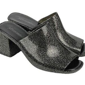 Jeffrey Campbell Petra Black/Silver Glitter Block Heels Size 9 Mule Slides